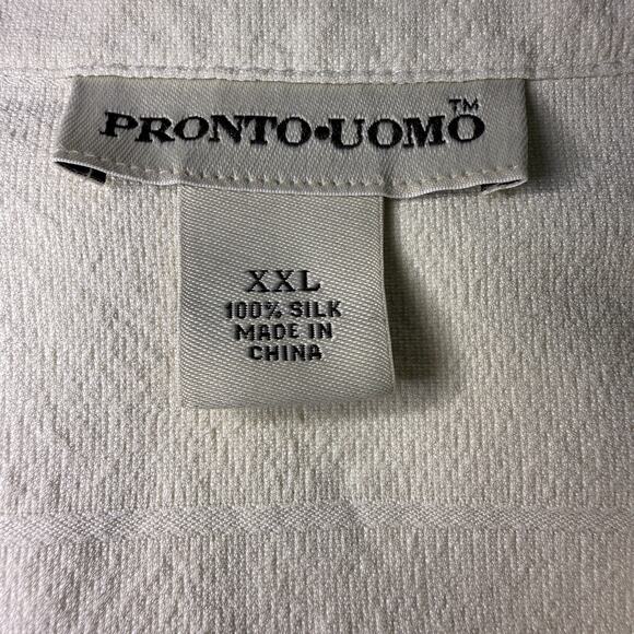 Pronto Uomo Men's Button Down Short Sleeve Silk Shirt Size XXL Classic Luxury - Picture 5 of 7